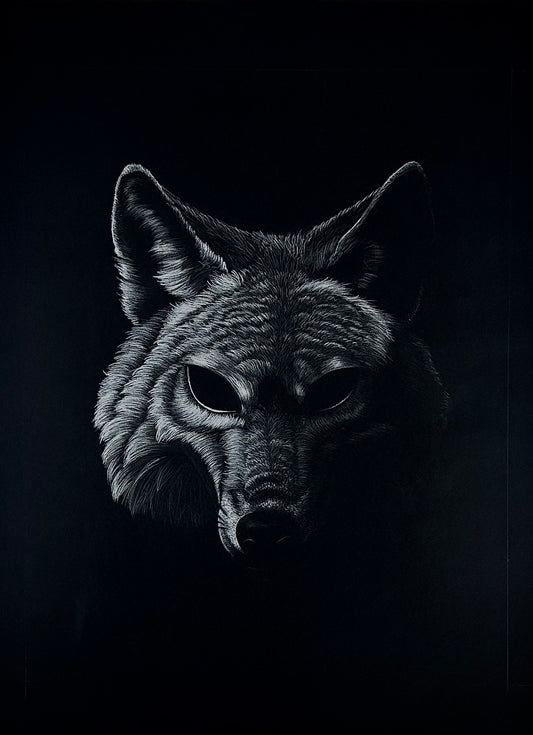 Wolf Mask Drawing in Black and White